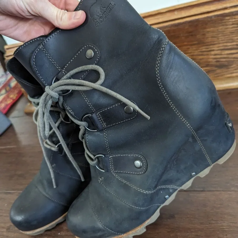 Sorel Joan of Arctic Lace Up Wedge Lexie Wedge Black Leather 11